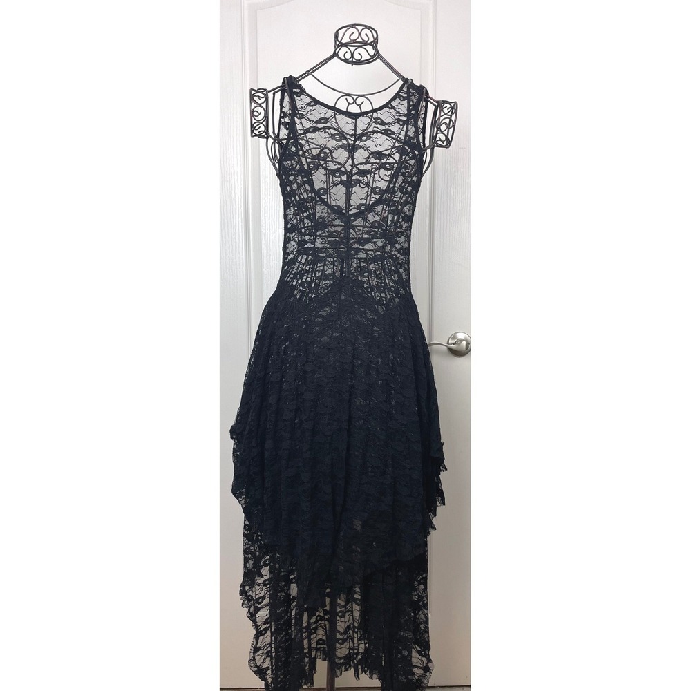 Black Floral Lace Dress Whimsigoth Halloween Goth Witchy Vampy OS Stretchy Fairy